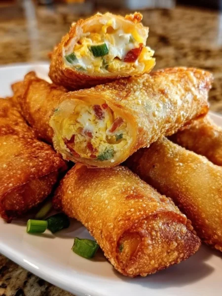 Mini jalapeno popper egg rolls on a serving platter