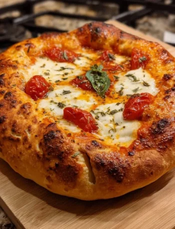 Homemade Neapolitan pizza dough preparation with fresh ingredients.