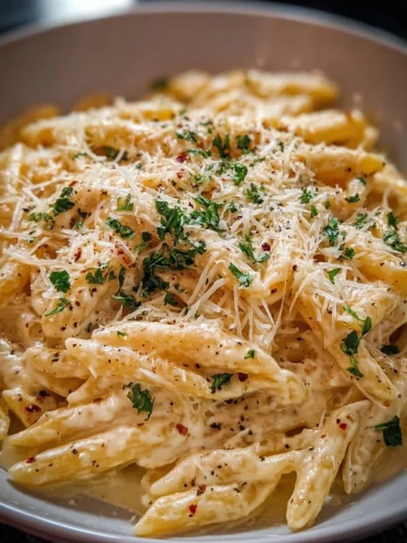 Delicious one pot creamy garlic pasta served with fresh herbs