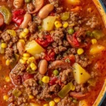 Bowl of Texas Cowboy Stew with vegetables and meat