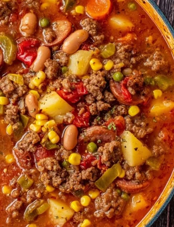 Bowl of Texas Cowboy Stew with vegetables and meat