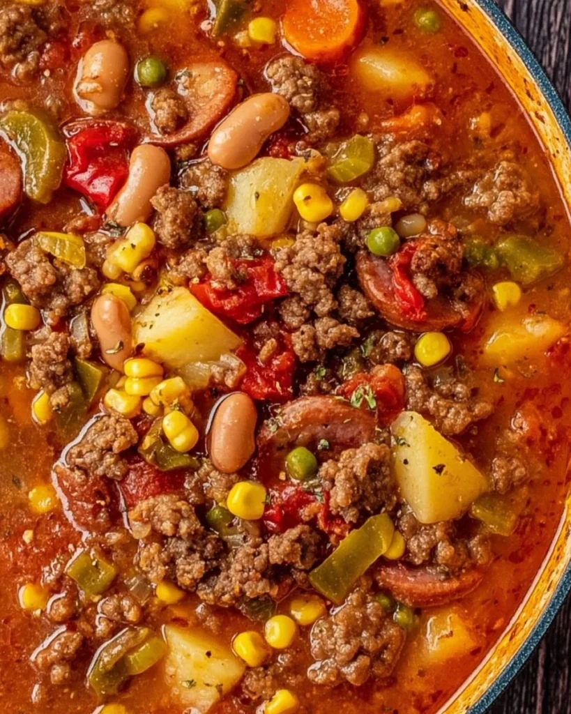 Bowl of Texas Cowboy Stew with vegetables and meat