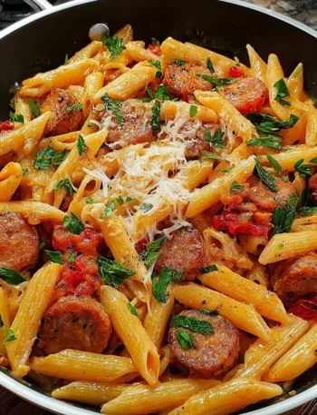 Delicious Cajun Sausage Pasta with vibrant spices and creamy sauce