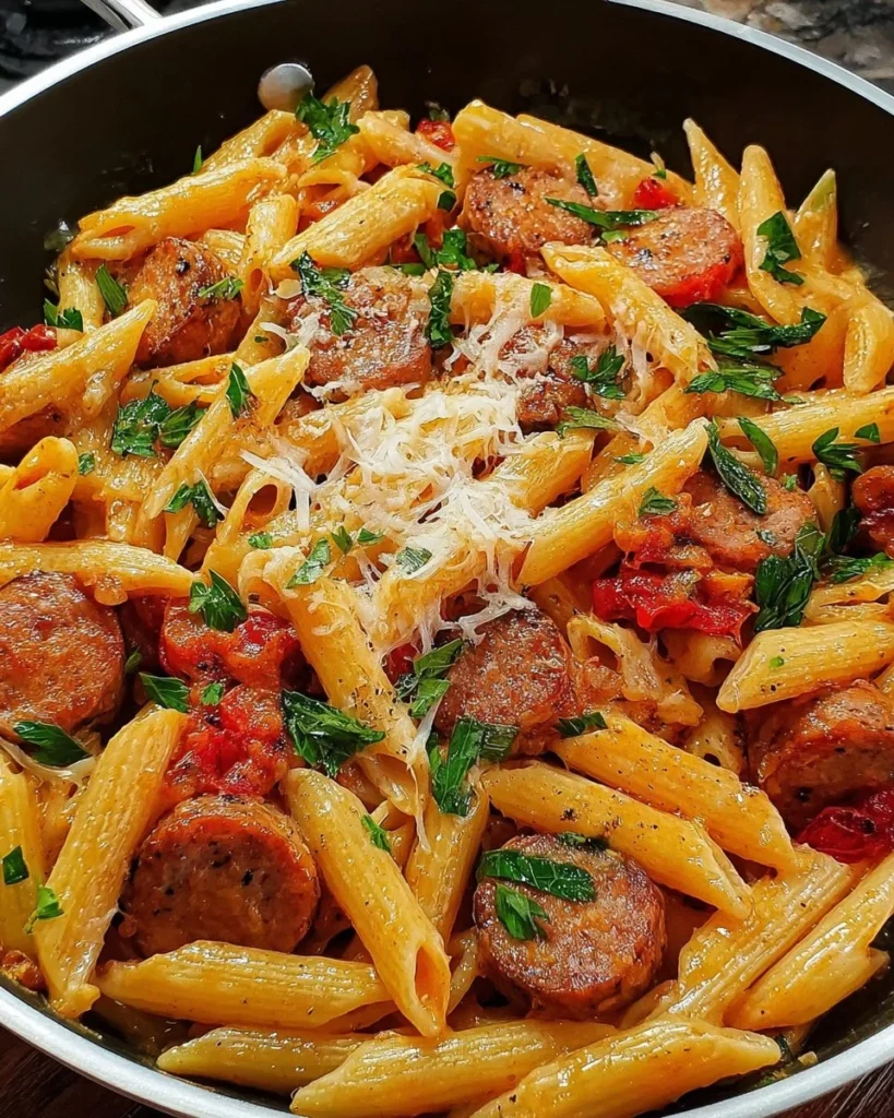 Delicious Cajun Sausage Pasta with vibrant spices and creamy sauce