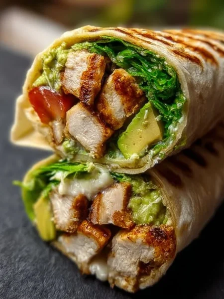 Delicious chicken avocado wraps with fresh ingredients and vibrant colors