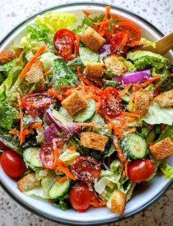 Classic house salad with fresh vegetables and dressing served in a bowl