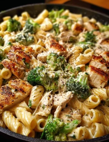 Creamy Rotisserie Chicken Broccoli Pasta dish served in a bowl
