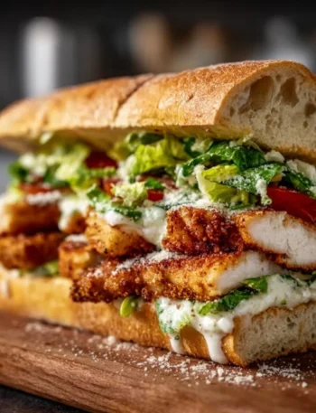 Crispy Chicken Caesar Sandwich with fresh ingredients and creamy dressing