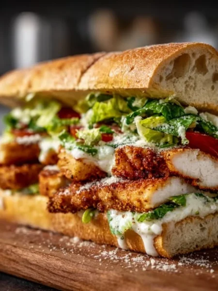 Crispy Chicken Caesar Sandwich with fresh ingredients and creamy dressing