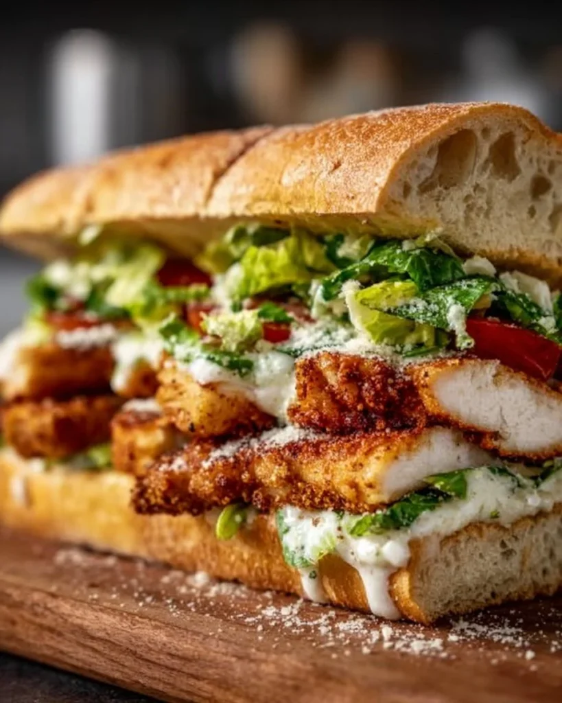 Crispy Chicken Caesar Sandwich with fresh ingredients and creamy dressing