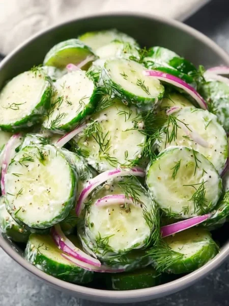 Fresh Cucumber Dill Salad served in a bowl with herbs and spices
