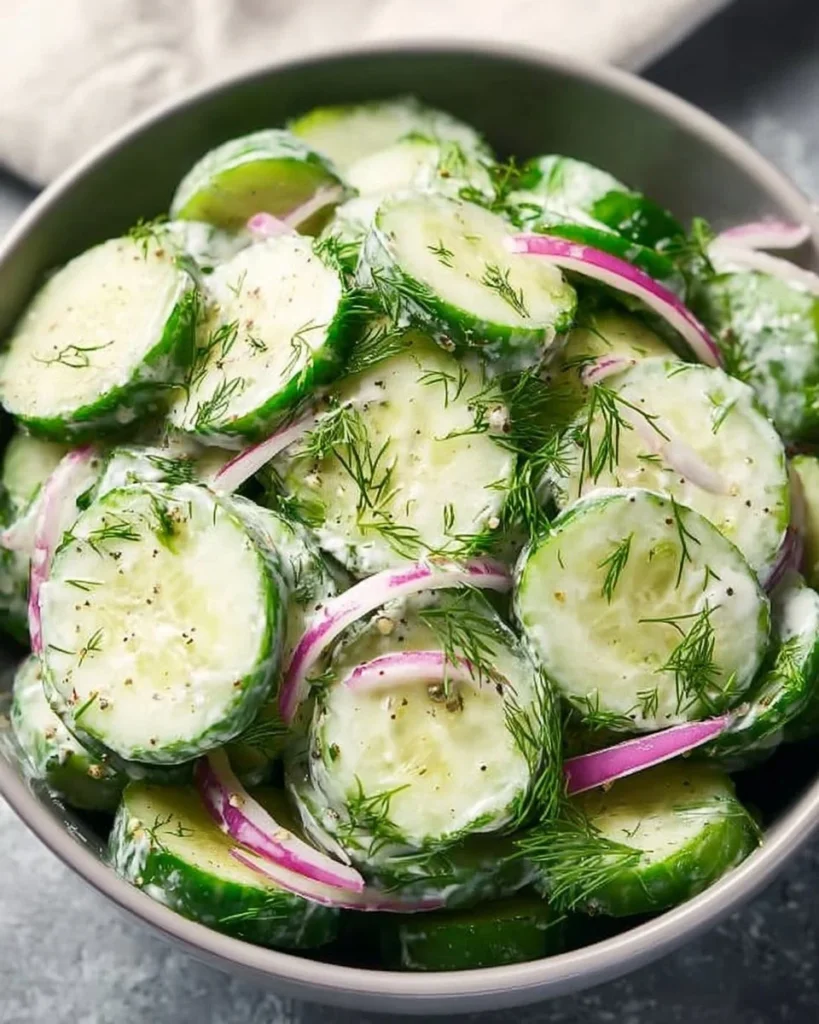 Fresh Cucumber Dill Salad served in a bowl with herbs and spices