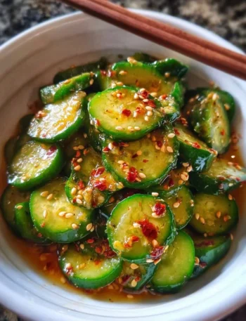 Bowl of Easy Asian Cucumber Salad with fresh cucumbers and sesame dressing