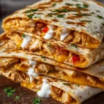 Delicious homemade chicken quesadilla served with salsa and sour cream