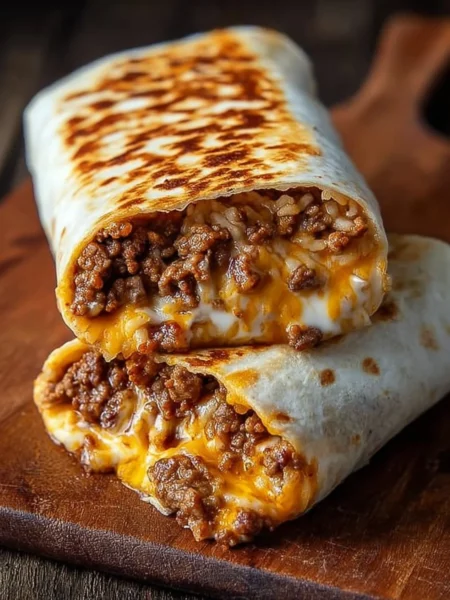 Delicious grilled cheese burrito with melted cheese and savory fillings