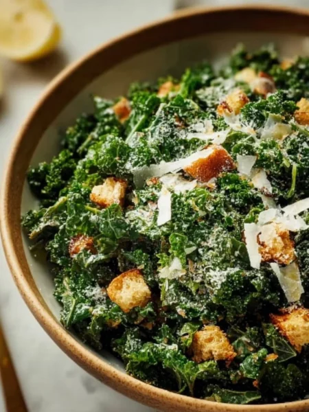 Delicious Lemon Parm Kale Salad with fresh ingredients and Parmesan cheese