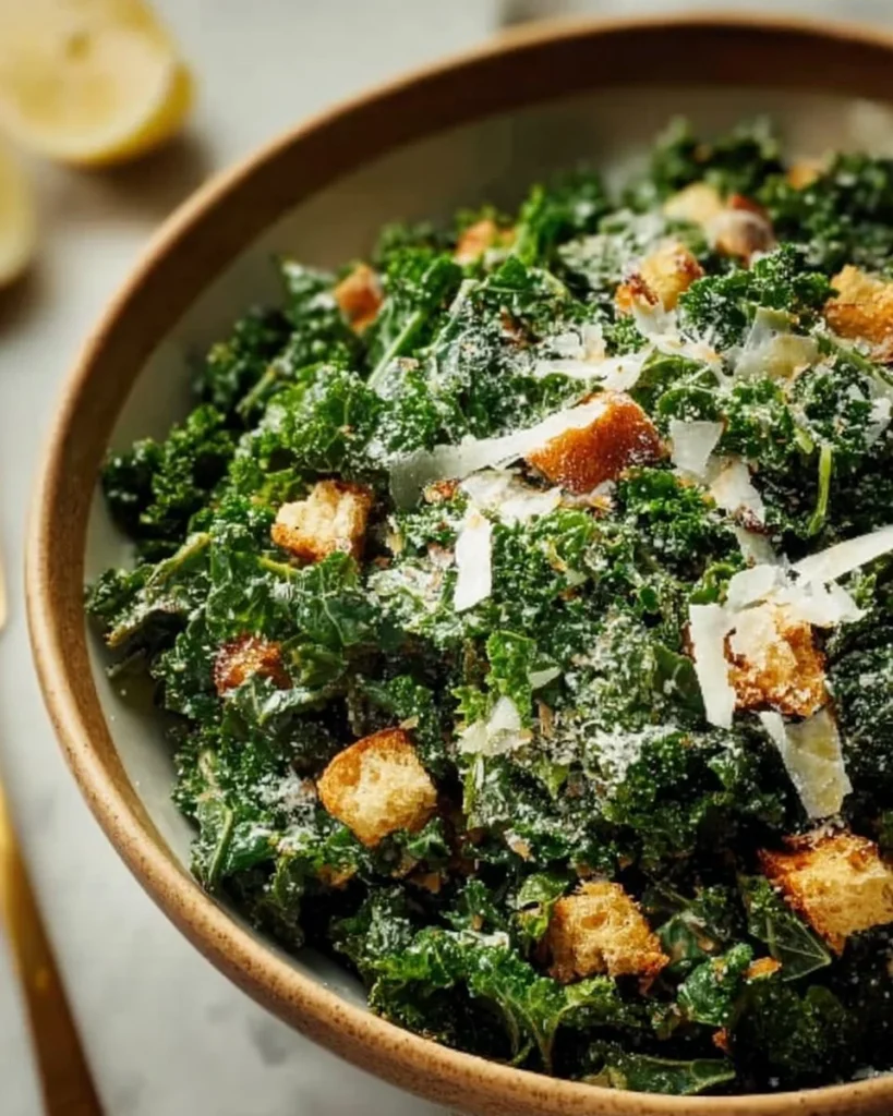 Delicious Lemon Parm Kale Salad with fresh ingredients and Parmesan cheese