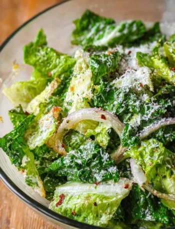 Delicious Lemon Parmesan Salad with fresh greens and grated parmesan cheese