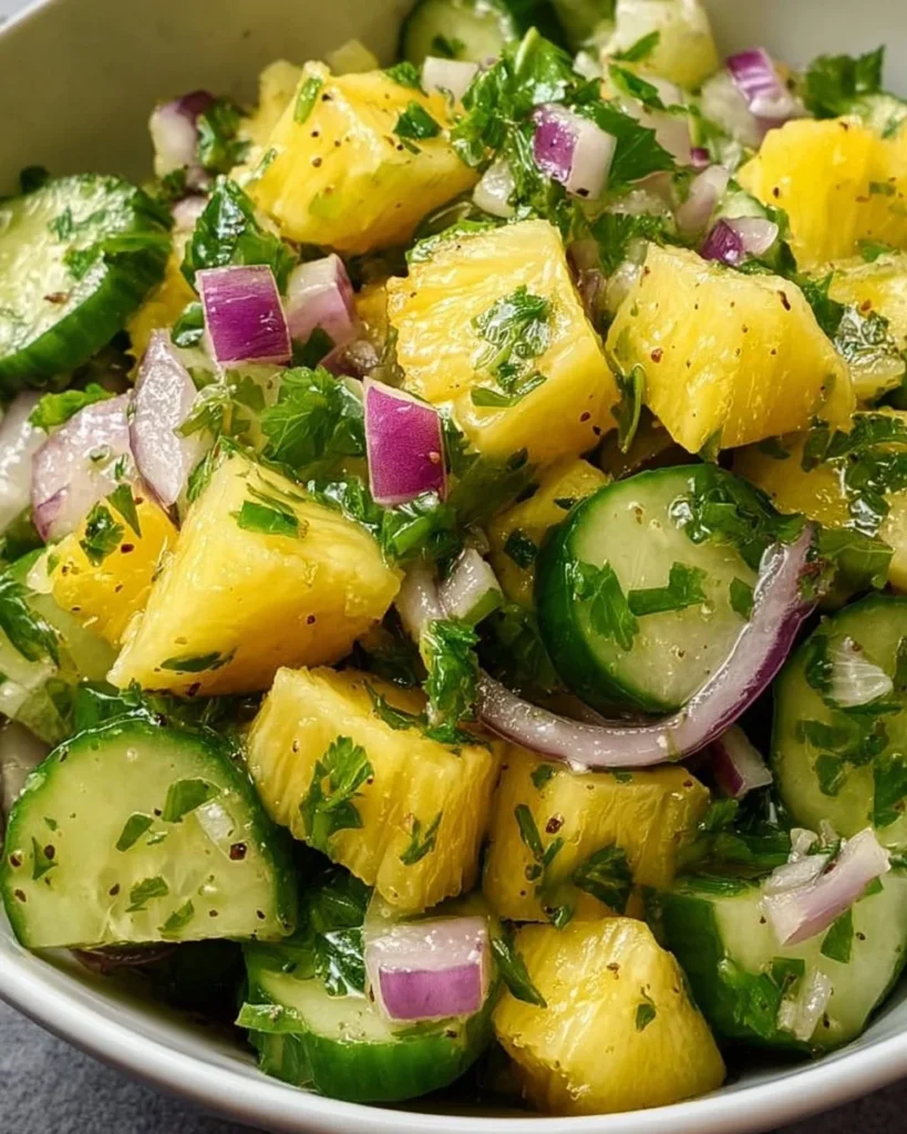 Delicious pineapple cucumber salad with fresh ingredients and vibrant presentation.
