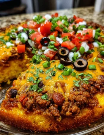 Delicious Texas Tamale Pie with tamales and toppings in a baking dish