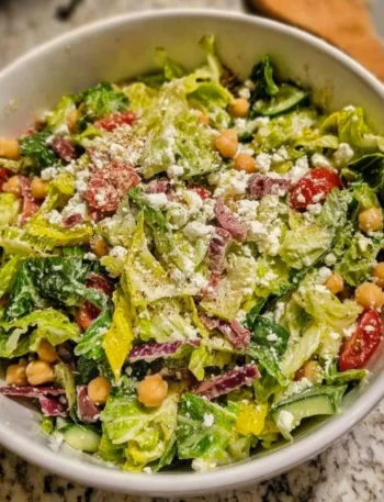 A vibrant bowl of Scala Chopped Salad with fresh vegetables and dressings