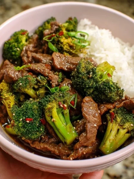 Beef and Broccoli Stir-Fry served in a sizzling pan.