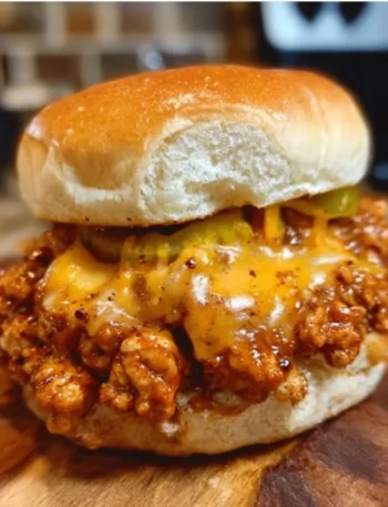 Delicious Cajun Chicken Sloppy Joes served on a plate with garnishes.