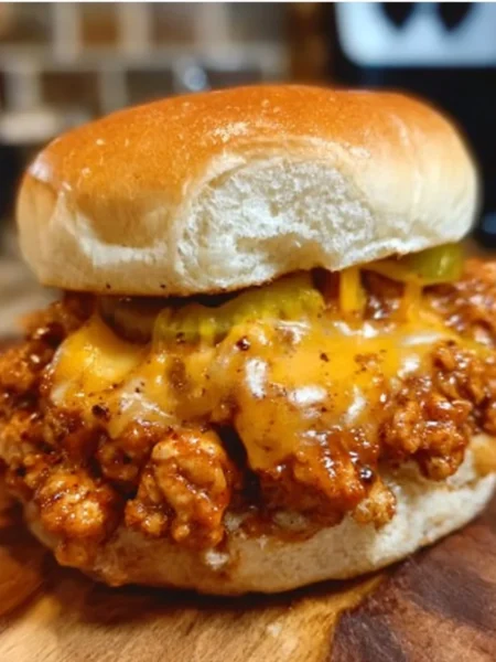 Delicious Cajun Chicken Sloppy Joes served on a plate with garnishes.