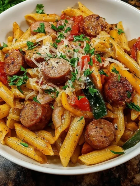 Delicious bowl of Cajun Sausage Pasta with vibrant flavors and creamy sauce