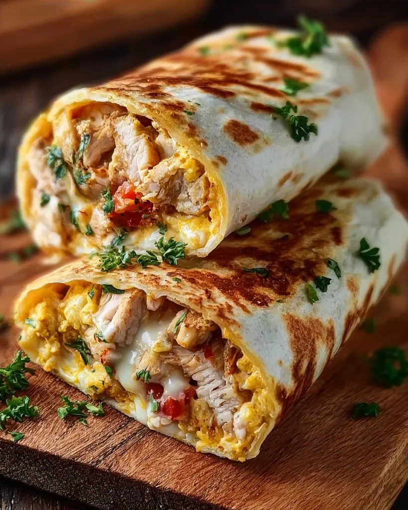 Cheesy Garlic Chicken Wraps served with fresh vegetables