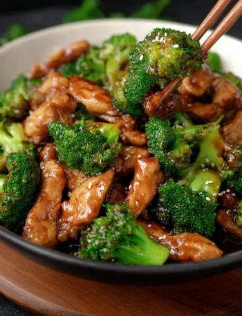 Delicious Chinese chicken and broccoli dish served on a plate