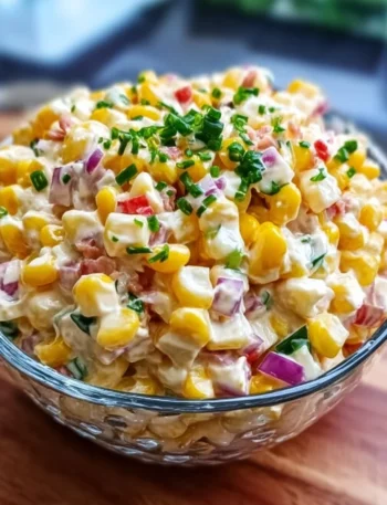 Creamy corn salad served in a bowl with fresh herbs