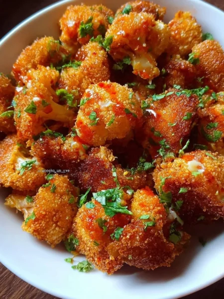 Crispy cauliflower fry served in a bowl with dipping sauce