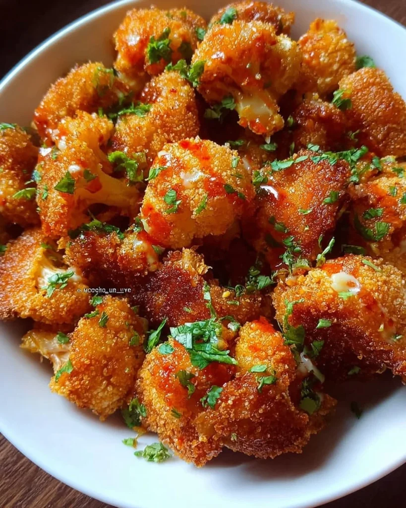 Crispy cauliflower fry served in a bowl with dipping sauce