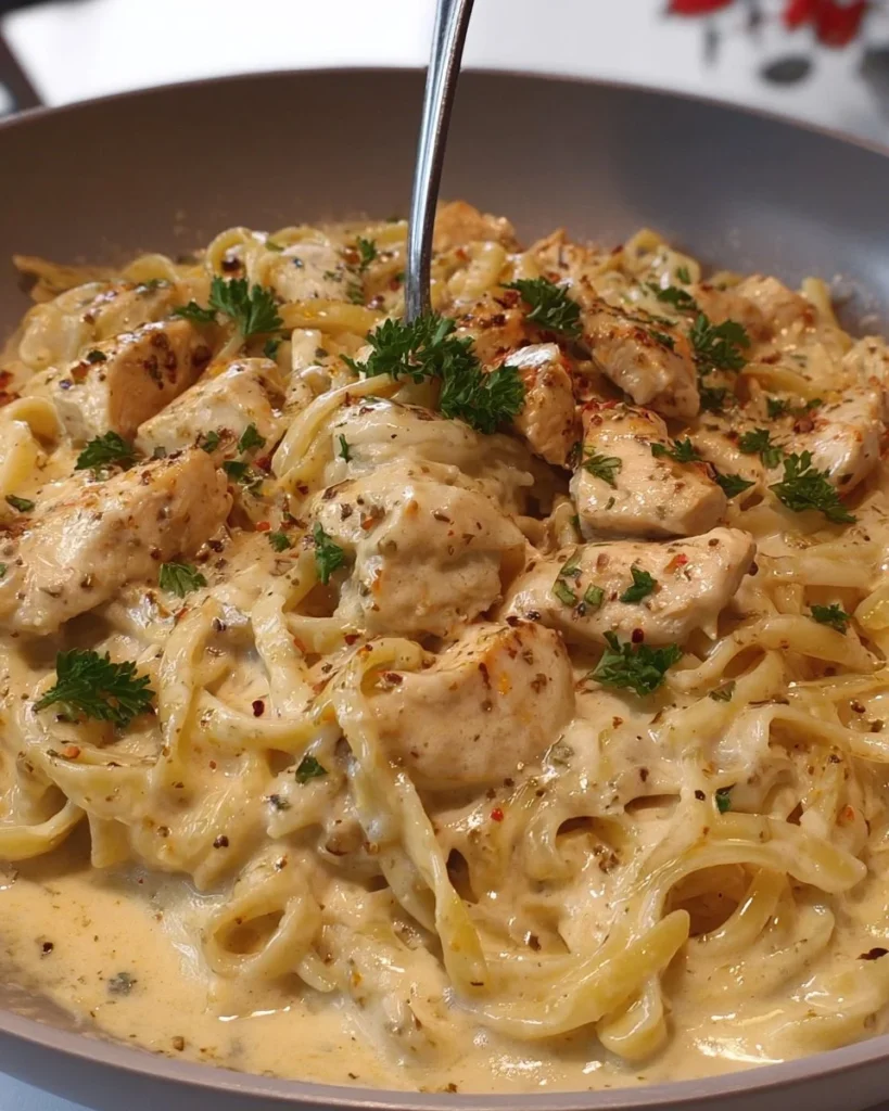 Creamy Dairy Free Chicken Alfredo dish served in a bowl