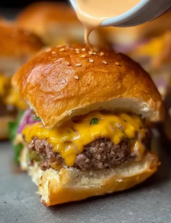 Hawaiian Roll cheeseburger sliders on a platter with toppings and sides