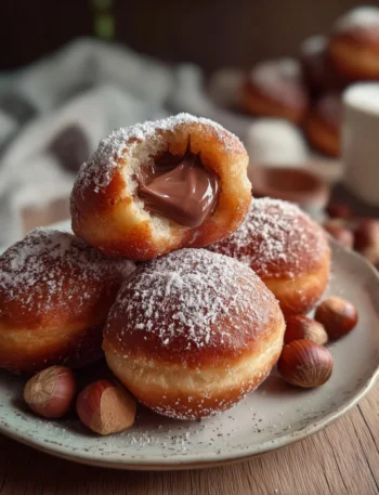 Delicious Hazelnut Cream Beignets filled with rich hazelnut cream