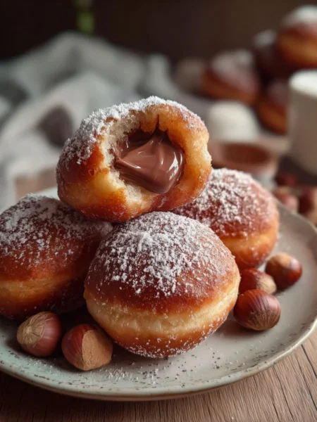 Delicious Hazelnut Cream Beignets filled with rich hazelnut cream