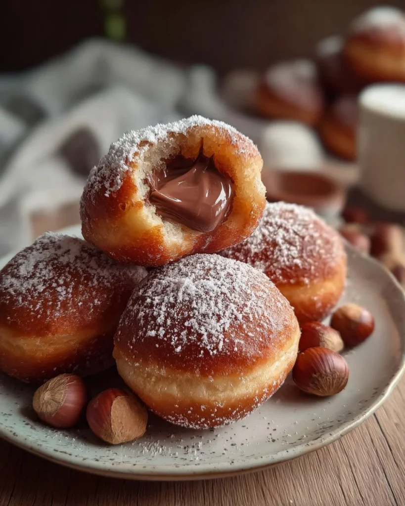 Delicious Hazelnut Cream Beignets filled with rich hazelnut cream