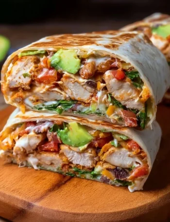 High Protein Chicken Crunch Wrap Supreme with fresh ingredients
