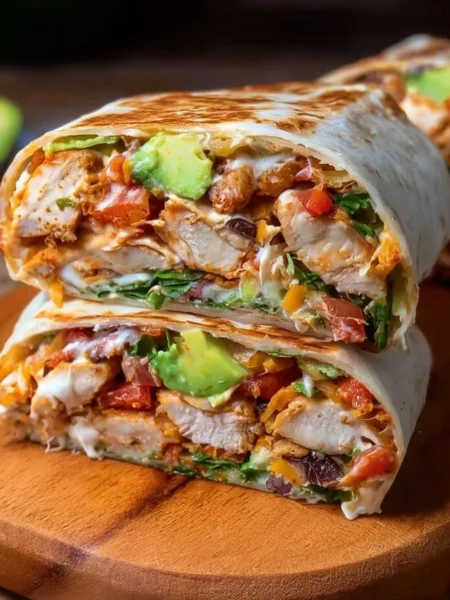 High Protein Chicken Crunch Wrap Supreme with fresh ingredients
