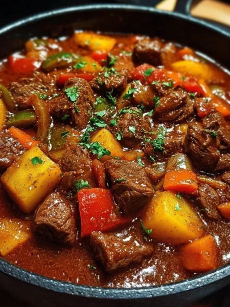 Delicious bowl of traditional Hungarian Goulash with tender beef and spices
