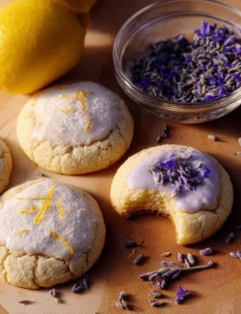 Delicious Lemon Lavender Cookies with lemon zest and lavender sprigs
