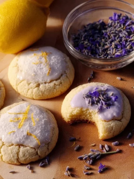 Delicious Lemon Lavender Cookies with lemon zest and lavender sprigs