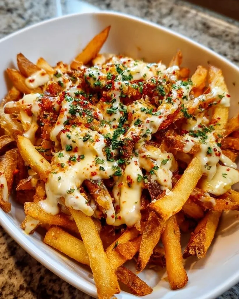 Plate of homemade Louisiana Voodoo Fries inspired by Wingstop recipe