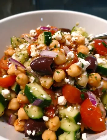 Mediterranean chickpea salad with fresh vegetables and dressing