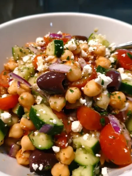 Mediterranean chickpea salad with fresh vegetables and dressing