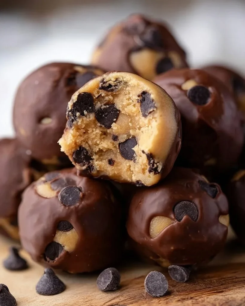 Delicious no-bake cookie dough bites ready to enjoy as a sweet treat.