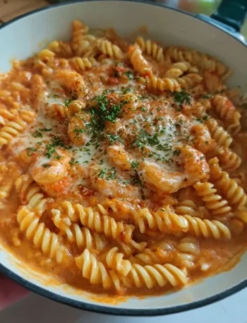 Delicious Rose Shrimp Pasta in creamy Italian pink sauce