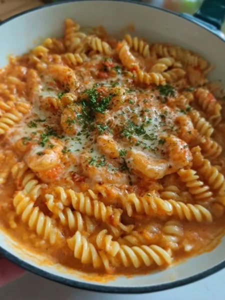 Delicious Rose Shrimp Pasta in creamy Italian pink sauce